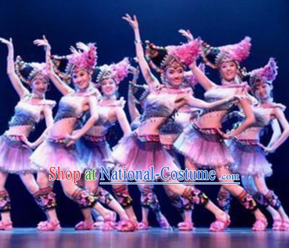 Traditional Chinese Classical Dance National Minority Costume, China Folk Dance Stage Performance Dance Dress Clothing for Women