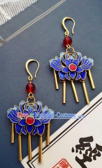 Chinese Traditional Ancient Accessories Classical Blueing Lotus Earrings Hanfu Eardrop for Women