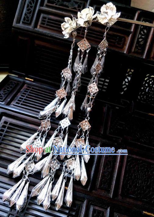 Chinese Traditional Ancient Hair Accessories Classical Hairpins Tassel Lotus Hair Clip Headwear for Women