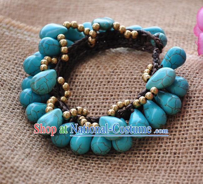 Chinese Traditional Embroidery Accessories Handmade Turquoise Bracelet Chain for Women