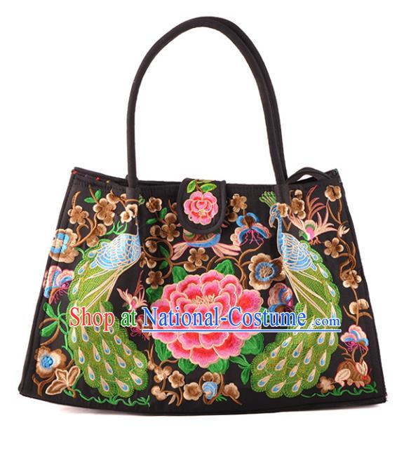 Chinese Traditional Embroidery Craft Embroidered Peacock Peony Bags Handmade Handbag for Women