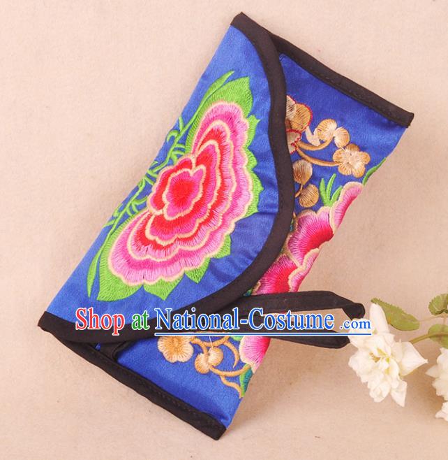 Chinese Traditional Embroidery Craft Embroidered Royalblue Bags Handmade Handbag for Women