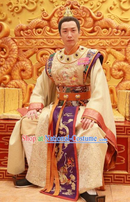 Chinese Ancient Tang Dynasty Imperial Emperor Lung-Chi Lee Dragon Robe Embroidered Costumes for Men