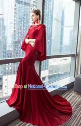 Top Grade Advanced Customization Red Mullet Dress Wedding Dress Compere Bridal Full Dress for Women