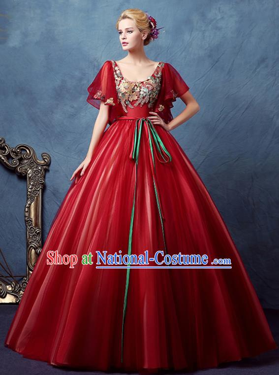 Top Grade Advanced Customization Red Bubble Dress Wedding Dress Compere Bridal Full Dress for Women