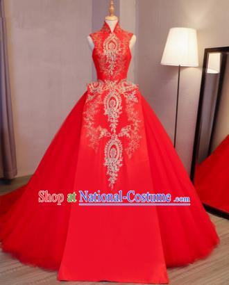 Top Grade Advanced Customization Embroidered Red Dress Wedding Dress Compere Bridal Full Dress for Women