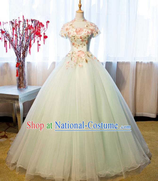 Top Grade Advanced Customization Embroidered Green Dress Wedding Dress Compere Bridal Full Dress for Women