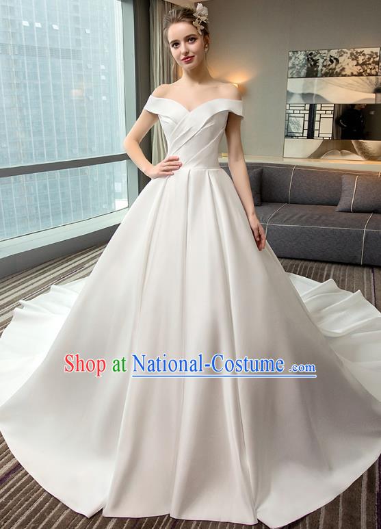 Top Grade Advanced Customization White Mullet Dress Wedding Dress Compere Bridal Full Dress for Women