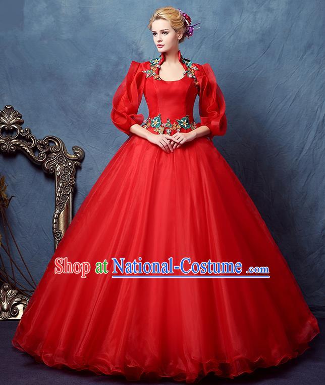 Top Grade Advanced Customization Red Bubble Dress Wedding Dress Compere Bridal Full Dress for Women