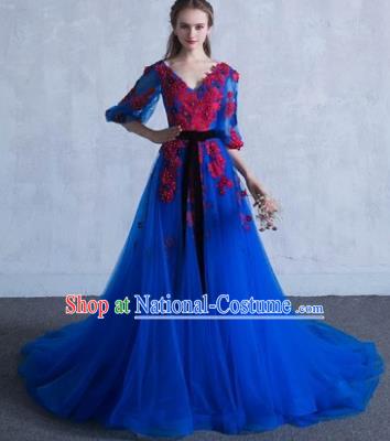 Top Grade Advanced Customization Blue Veil Mullet Dress Flat Shouders Wedding Dress Compere Bridal Full Dress for Women