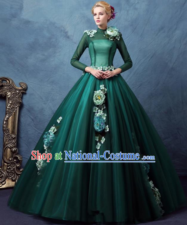 Top Grade Advanced Customization Green Veil Bubble Dress Flat Shouders Wedding Dress Compere Bridal Full Dress for Women