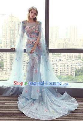 Top Grade Advanced Customization Blue Mermaid Evening Dress Wedding Dress Compere Bridal Full Dress for Women