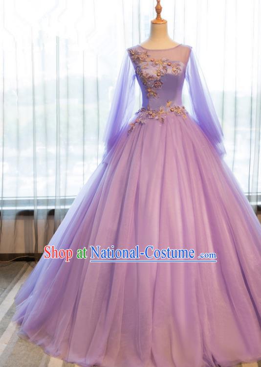 Top Grade Wedding Costume Evening Dress Advanced Customization Purple Veil Dress Compere Bridal Full Dress for Women