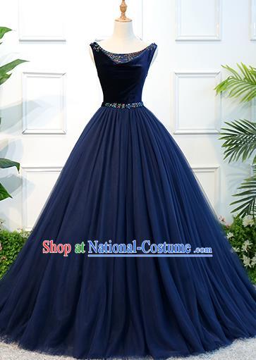 Top Grade Wedding Costume Compere Evening Dress Advanced Customization Navy Veil Dress Bridal Full Dress for Women