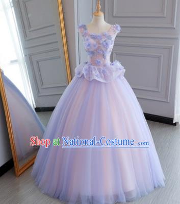 Top Grade Wedding Costume Compere Evening Dress Advanced Customization Purple Veil Dress Bridal Full Dress for Women