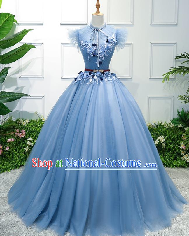 Top Grade Wedding Costume Evening Dress Advanced Customization Blue Bubble Dress Compere Bridal Full Dress for Women