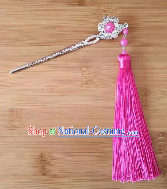 China Ancient Hair Accessories Hanfu Rosy Tassel Hair Clip Chinese Classical Hairpins for Women