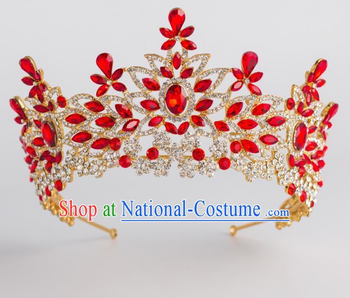 Baroque Bride Hair Accessories Classical Royal Crown Red Crystal Imperial Crown Headwear for Women