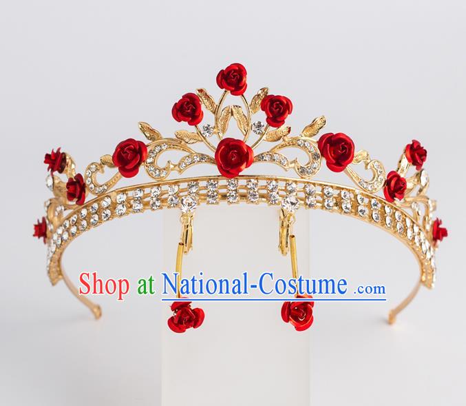 Baroque Bride Hair Accessories Classical Royal Crown Red Rose Crystal Imperial Crown Headwear for Women