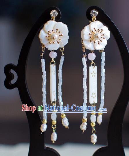 Chinese Ancient Bride Classical Accessories Shell Flower Earrings Wedding Jewelry Hanfu Eardrop for Women