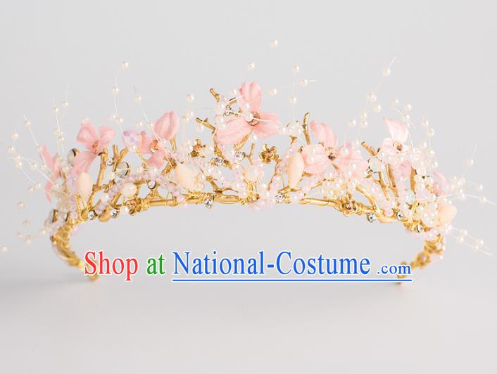 Baroque Bride Hair Accessories Classical Wedding Royal Crown Pink Flowers Imperial Crown Headwear for Women