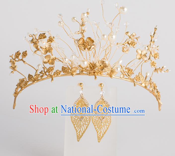 Baroque Bride Hair Accessories Classical Wedding Royal Crown Retro Golden Imperial Crown Headwear for Women