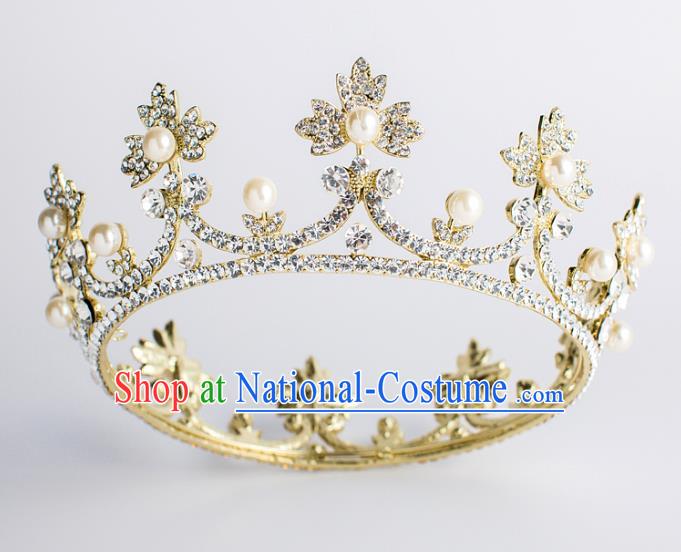 Baroque Bride Hair Accessories Classical Wedding Crystal Royal Crown Retro Round Imperial Crown Headwear for Women