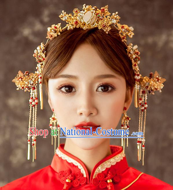 Chinese Traditional Wedding Hair Accessories Phoenix Coronet Ancient Xiuhe Suit Bride Hairpins Complete Set for Women