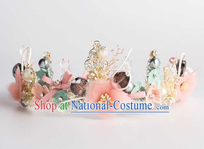 Baroque Bride Hair Accessories Pink Flowers Royal Crown Classical Wedding Princess Imperial Crown for Women