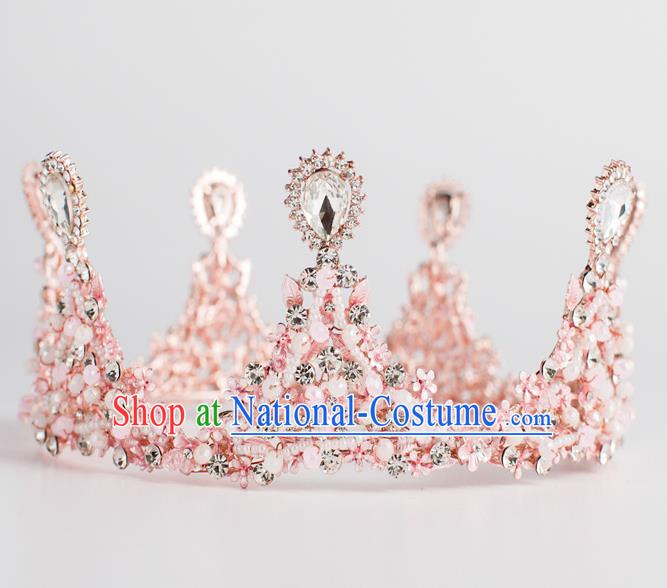 Baroque Bride Hair Accessories Round Royal Crown Wedding Princess Classical Pink Imperial Crown for Women