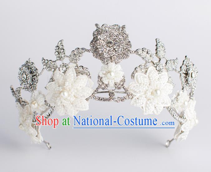 Baroque Bride Hair Accessories White Flowers Royal Crown Wedding Princess Classical Imperial Crown for Women