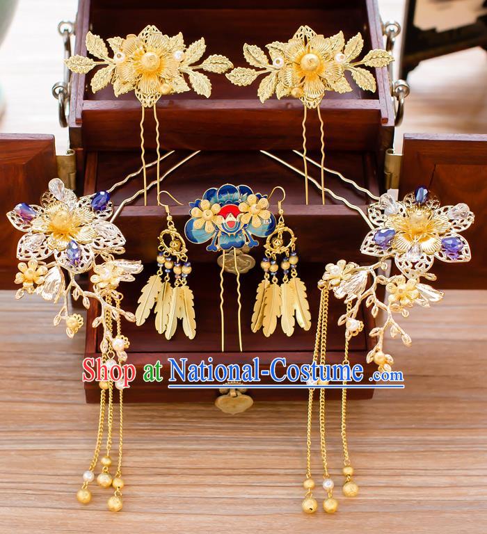 Chinese Traditional Palace Hair Accessories Ancient Hairpins Tassel Step Shake Xiuhe Suit Hair Clips Complete Set for Women