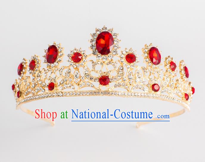 Baroque Bride Classical Hair Accessories Princess Royal Crown Wedding Red Crystal Imperial Crown for Women