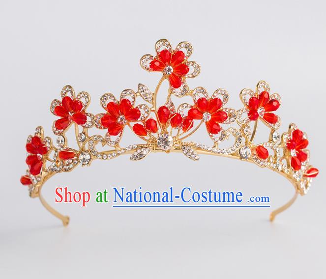 Baroque Princess Red Flowers Royal Crown Bride Classical Hair Accessories Wedding Imperial Crown for Women