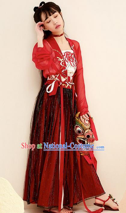 Chinese Ancient Tang Dynasty Imperial Concubine Embroidered Costume Traditional Palace Lady Hanfu Dress for Women