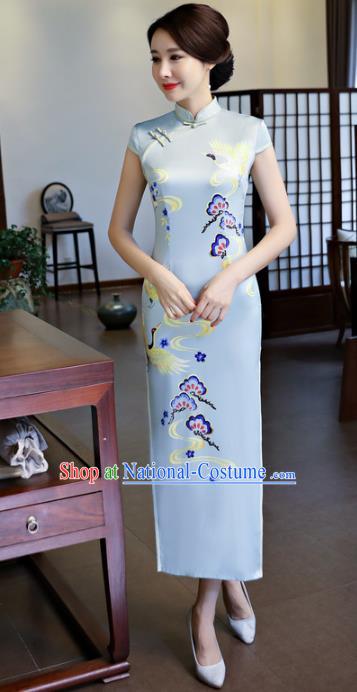 Chinese National Costume Handmade Printing Silk Qipao Dress Traditional Cheongsam for Women