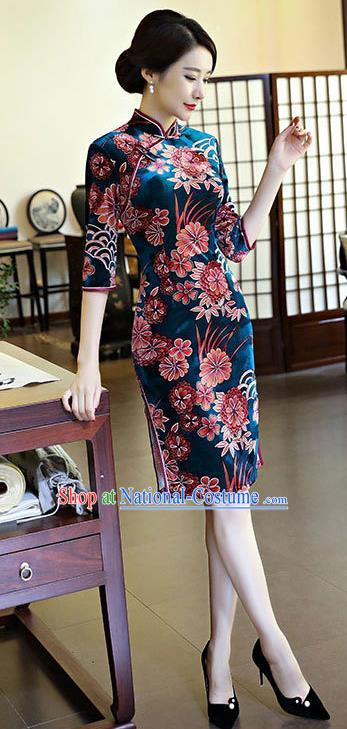 Traditional Ancient Chinese Young Women Cheongsam Dress Republic of China Tangsuit Stand Collar Blouse Dress Tang Suit Clothing