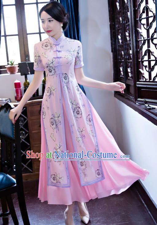 Traditional Ancient Chinese Young Women Cheongsam Dress Republic of China Tangsuit Stand Collar Blouse Dress Tang Suit Clothing