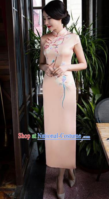 Chinese National Costume Retro Qipao Dress Traditional Republic of China Tang Suit Pink Silk Cheongsam for Women