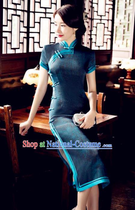 Chinese National Costume Tang Suit Qipao Dress Traditional Republic of China Peacock Green Cheongsam for Women