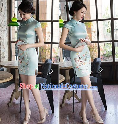 Traditional Ancient Chinese Young Women Cheongsam Dress Republic of China Tangsuit Stand Collar Blouse Dress Tang Suit Clothing