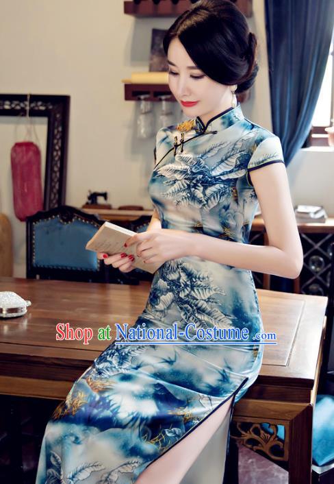 Traditional Ancient Chinese Young Women Cheongsam Dress Republic of China Tangsuit Stand Collar Blouse Dress Tang Suit Clothing