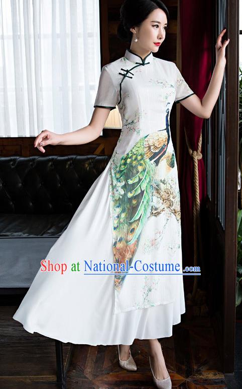 Traditional Ancient Chinese Young Women Cheongsam Dress Republic of China Tangsuit Stand Collar Blouse Dress Tang Suit Clothing