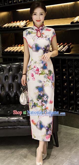 Chinese Top Grade Retro Printing Silk Qipao Dress Traditional Republic of China Tang Suit Cheongsam for Women