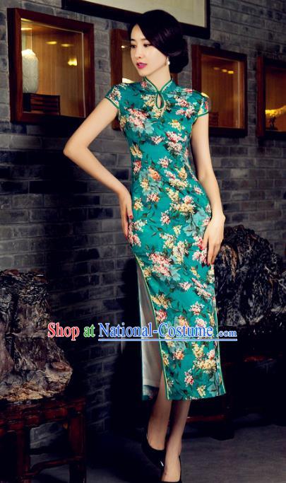 Chinese Top Grade Retro Green Silk Qipao Dress Traditional Republic of China Tang Suit Cheongsam for Women