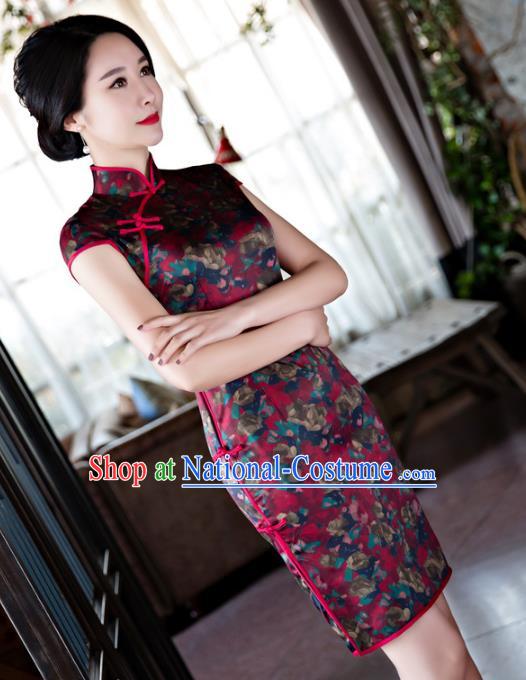 Chinese Top Grade Retro Watered Gauze Qipao Dress Traditional Republic of China Tang Suit Cheongsam for Women