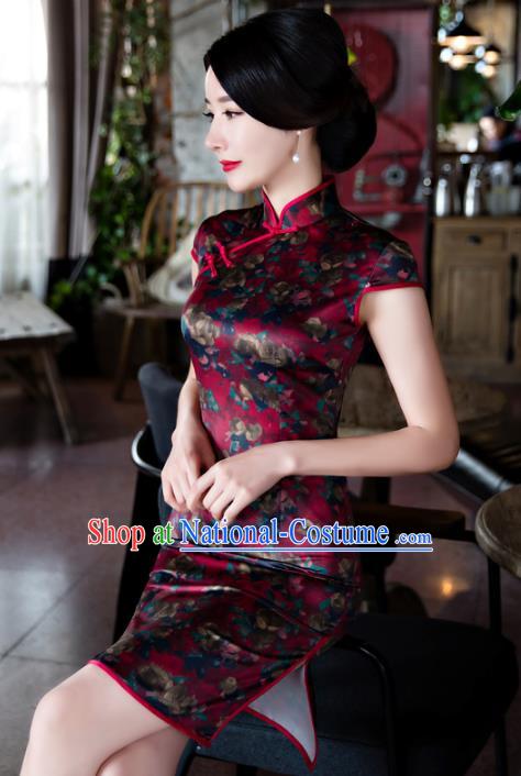 Traditional Ancient Chinese Young Women Cheongsam Dress Republic of China Tangsuit Stand Collar Blouse Dress Tang Suit Clothing