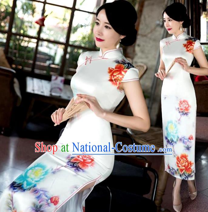 Chinese Top Grade Retro Qipao Dress Traditional Republic of China Tang Suit Printing Peony Cheongsam for Women