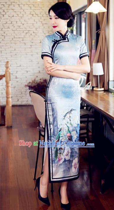 Chinese Top Grade Elegant Qipao Dress Traditional Republic of China Tang Suit Printing Silk Cheongsam for Women