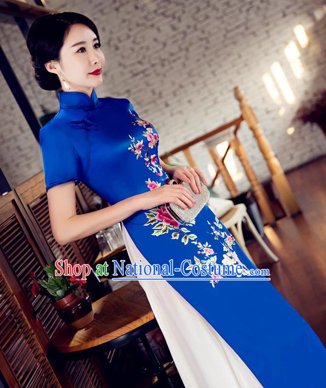 Traditional Ancient Chinese Young Women Cheongsam Dress Republic of China Tangsuit Stand Collar Blouse Dress Tang Suit Clothing